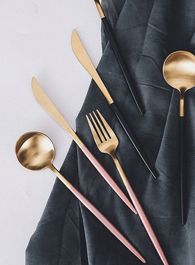 时常北欧不锈钢刀叉餐具家用牛排刀叉甜品勺酒店西餐餐具套装