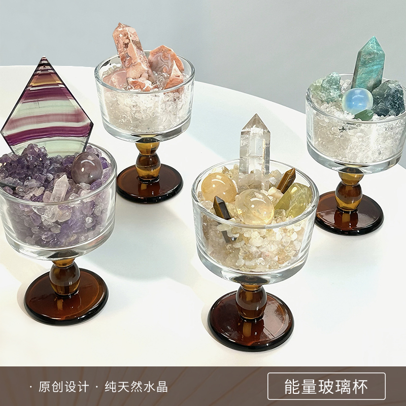 Pickme家居创意能量天然水晶立体杯净化消磁玻璃杯高颜值玄关摆设