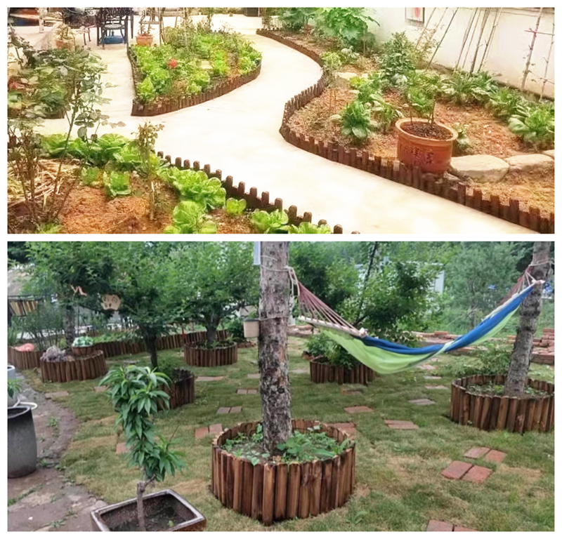 户外小花园木栅栏树根挡土庭院小菜园围栏园林花坛绿化草石隔离带