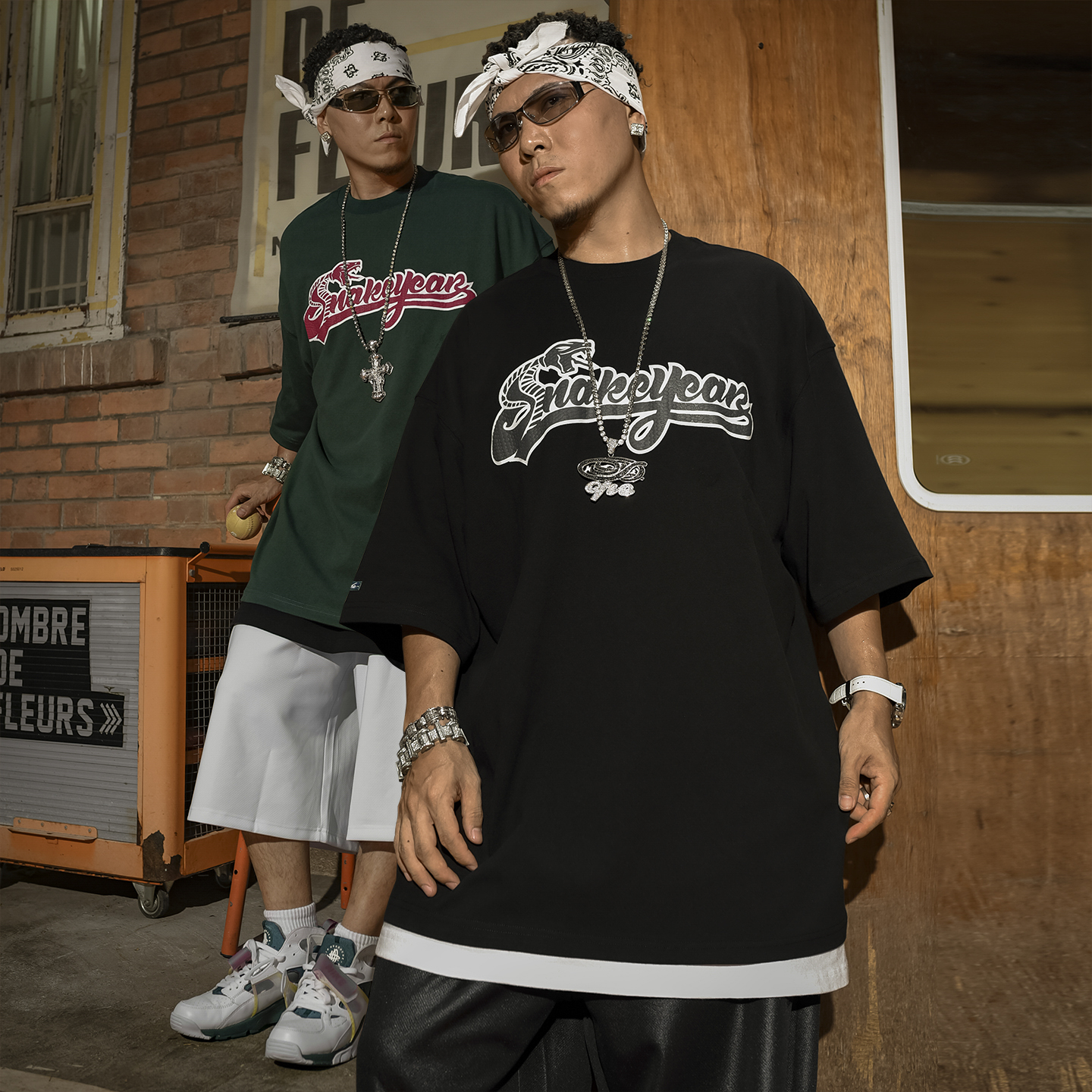 BLACUL 蛇纹字母印花短袖T恤男半袖基础百搭打底宽松肥大嘻哈街舞