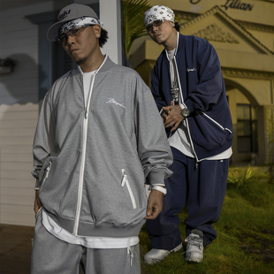 街头嘻哈宽松肥大套装 BLACUL斜纹磨毛棒球夹克男休闲外套开衫 美式