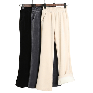 金丝绒微喇裤女冬加绒加厚大码直筒休闲裤条丝绒坠感微喇叭长裤子