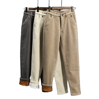 加绒哈伦休闲裤女冬季新款加厚高腰灯芯绒老爹裤子宽松胖MM加大码