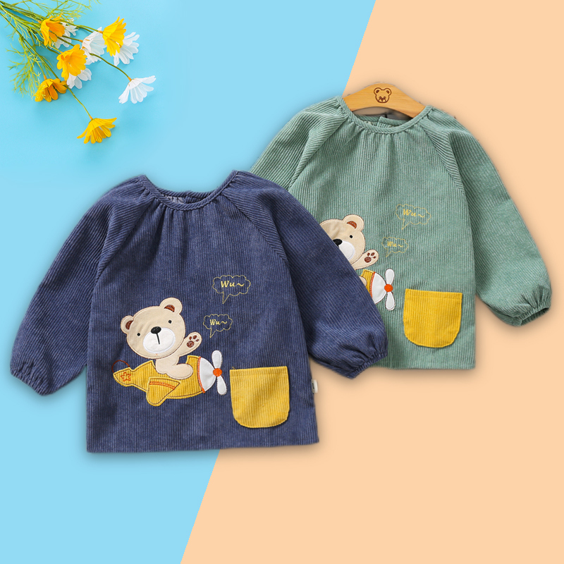 春秋冬男童灯芯绒罩衣长袖男宝防水防脏吃饭衣反穿衣围衣倒褂新款