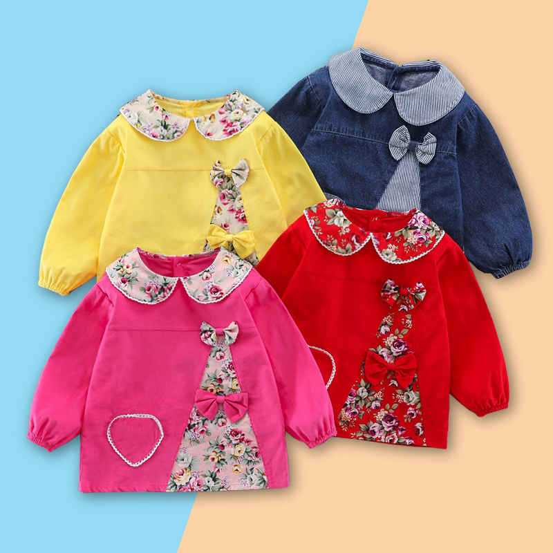 玫瑰罩衣碎花森系灯芯绒防脏防水吃饭衣反穿衣秋冬女宝宝儿童罩衫