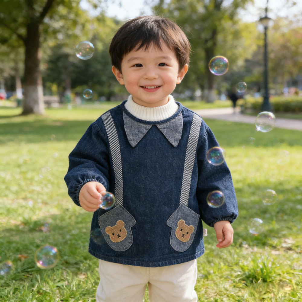 春秋冬牛仔罩衣长袖男女宝宝反穿衣儿童婴幼儿吃饭衣倒褂衣新款