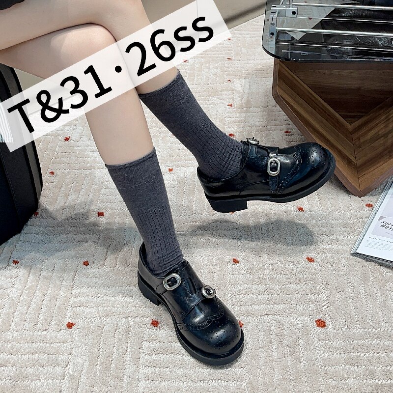T31女鞋2026秋季新款魔术贴皮带扣乐福鞋女小皮鞋学院风百搭单鞋