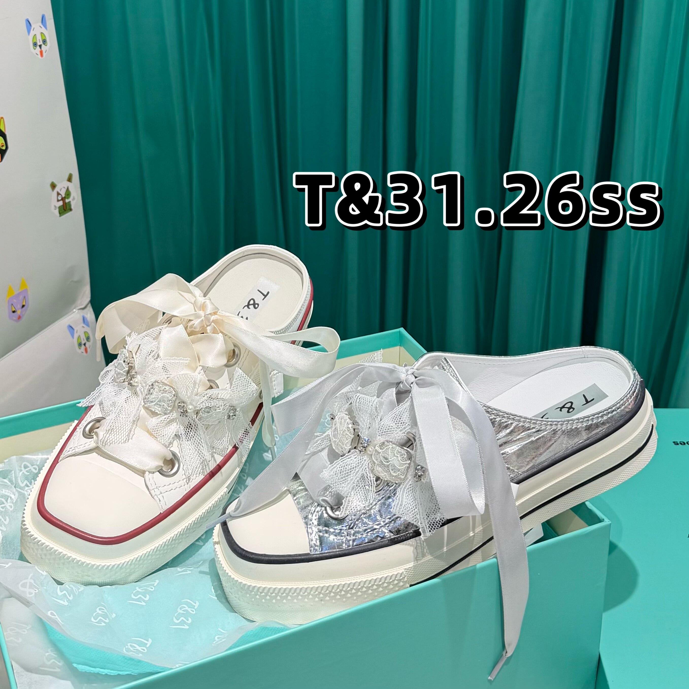 T31女鞋2026春夏新款蕾丝水钻厚底包头拖女蝴蝶结外穿休闲半拖鞋