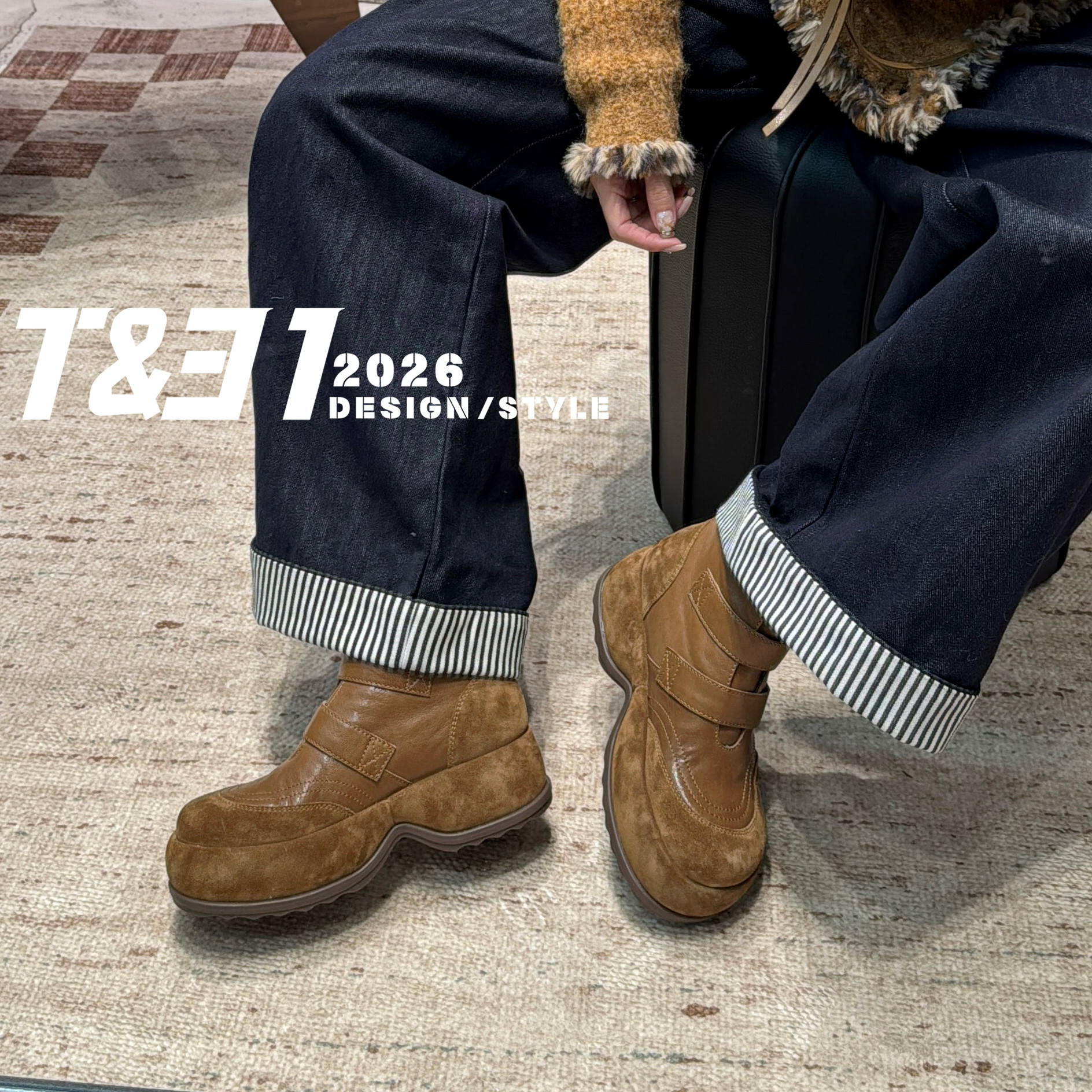 T31冬季加绒反绒皮中跟女短靴