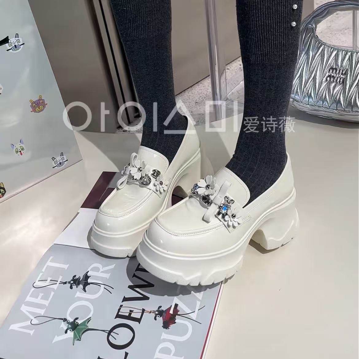 爱诗薇女鞋2026春新款真皮增高8公分小皮鞋百搭小个子厚底乐福鞋