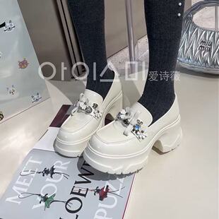 爱诗薇女鞋2026春新款真皮增高8公分小皮鞋百搭小个子厚底乐福鞋