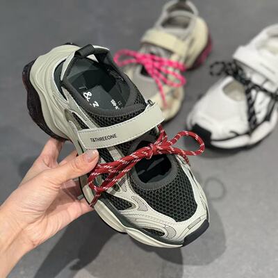 T31女鞋2026夏厚底绑带老爹鞋男女百搭休闲运动鞋增高气垫底潮鞋