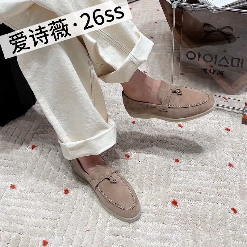 爱诗薇女鞋2026秋季新款老钱风百搭乐福鞋女平底一脚蹬通勤豆豆鞋