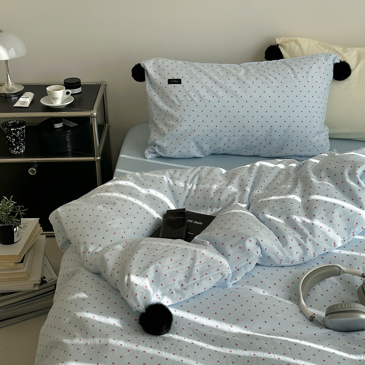 韩系ins波点蓝球球混搭床上四件套软糯少女心学生被罩床单三件套4