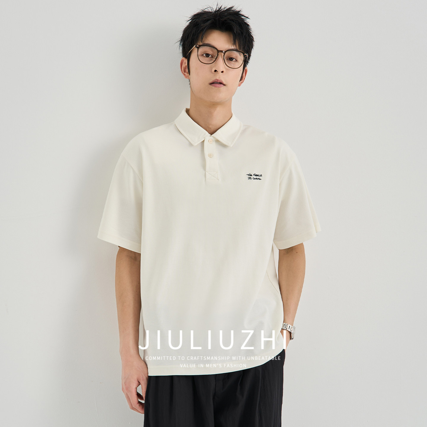 九六致夏季200g珠地棉胸口英文刺绣短袖Polo衫男款短袖翻领T恤男