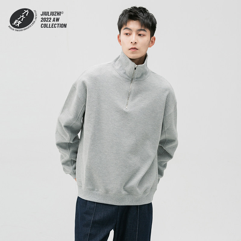 九六致原创秋季新款纯色翻领POLO衫卫衣男士半拉链套头宽松上衣潮,男装,卫衣,淘宝优惠券,粉丝福利购,淘宝优惠卷