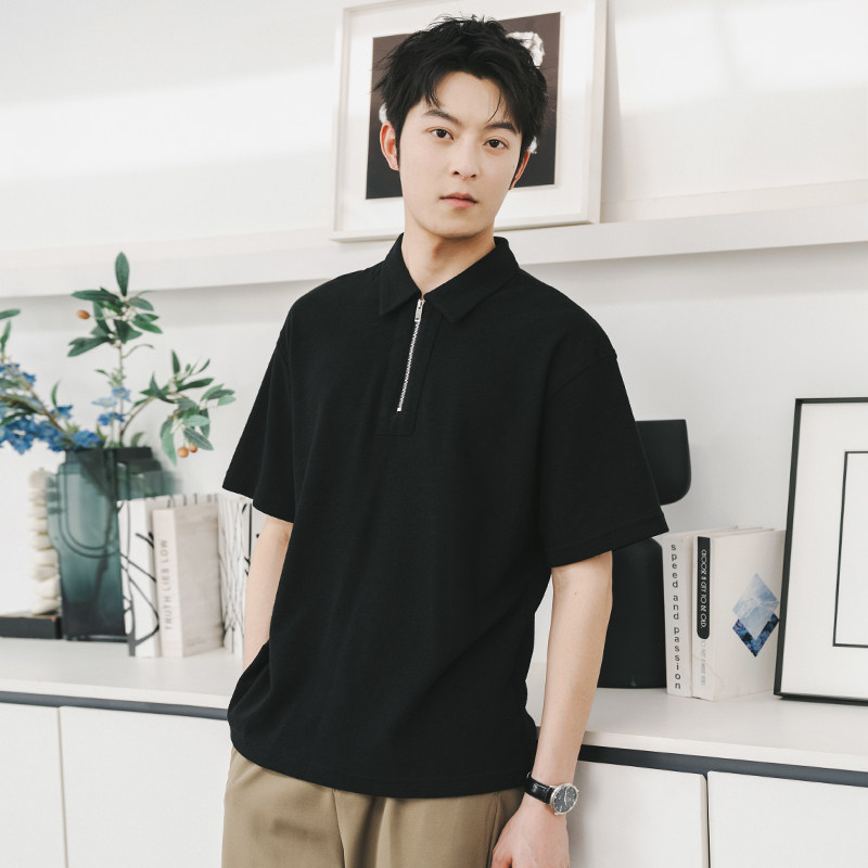九六致夏季轻熟风毛圈纱半拉链POLO衫男士高端短袖翻领T恤痞帅潮