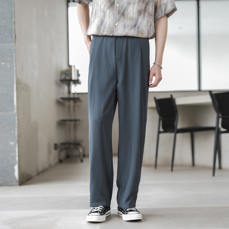 九六致原创设计夏季薄款冰丝直筒宽松松紧腰长裤男潮高级感休闲裤