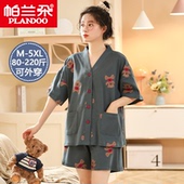 短袖 和服开衫 短裤 套装 宽松家居服 帕兰朵夏季 大码 女士睡衣纯棉薄款