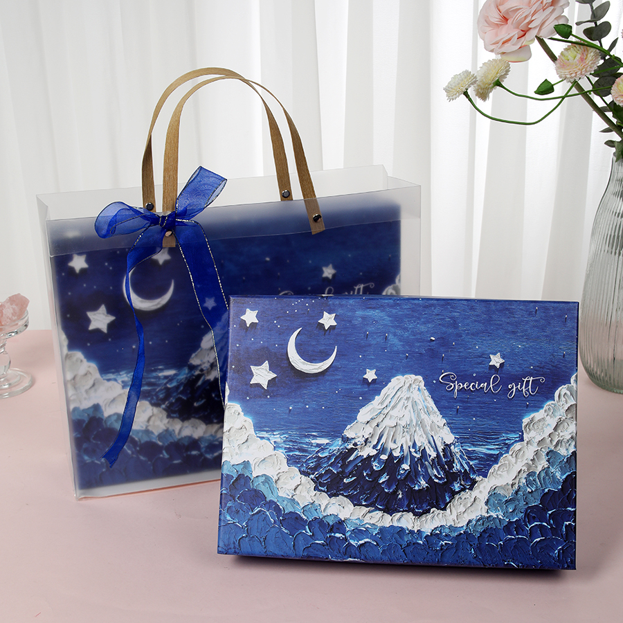 精美高档油画包装礼盒轻奢深蓝色送男友生日高级感衣服围巾礼物盒