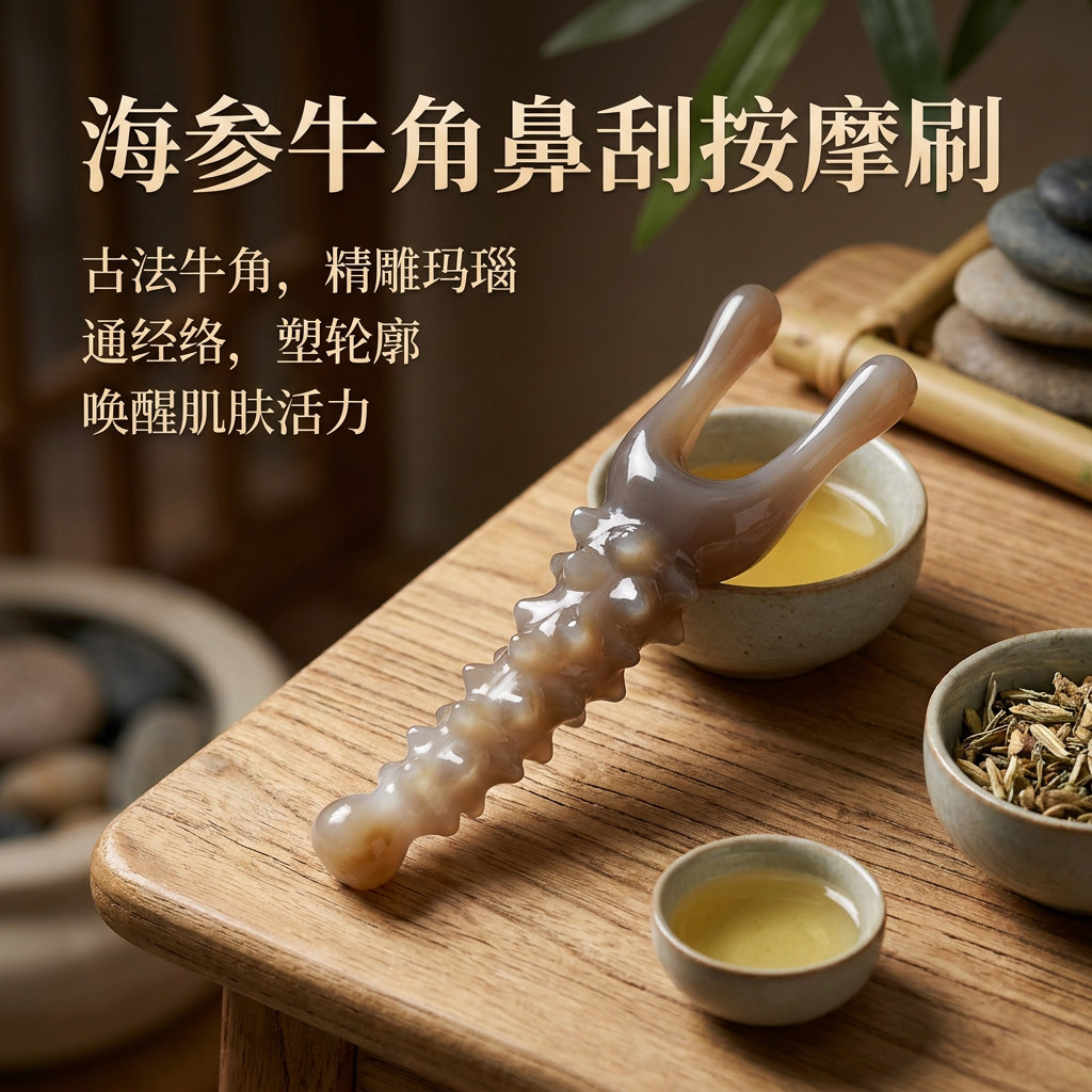 牛角海参鼻刮按摩器按摩工具天然牛角按摩刷多功能按摩梳美容工具