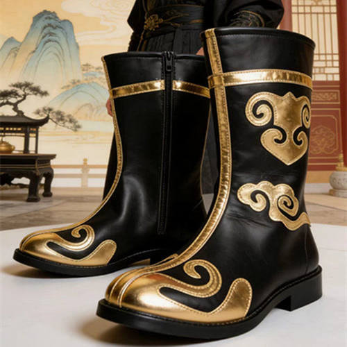 新中式黑金祥云靴 民族风舞蹈靴 藏族舞蒙古族演出靴 汉服配鞋