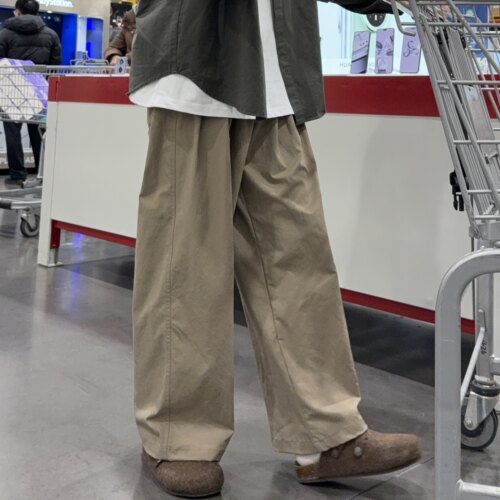 复古纯色打褶休闲裤宽松直筒工装