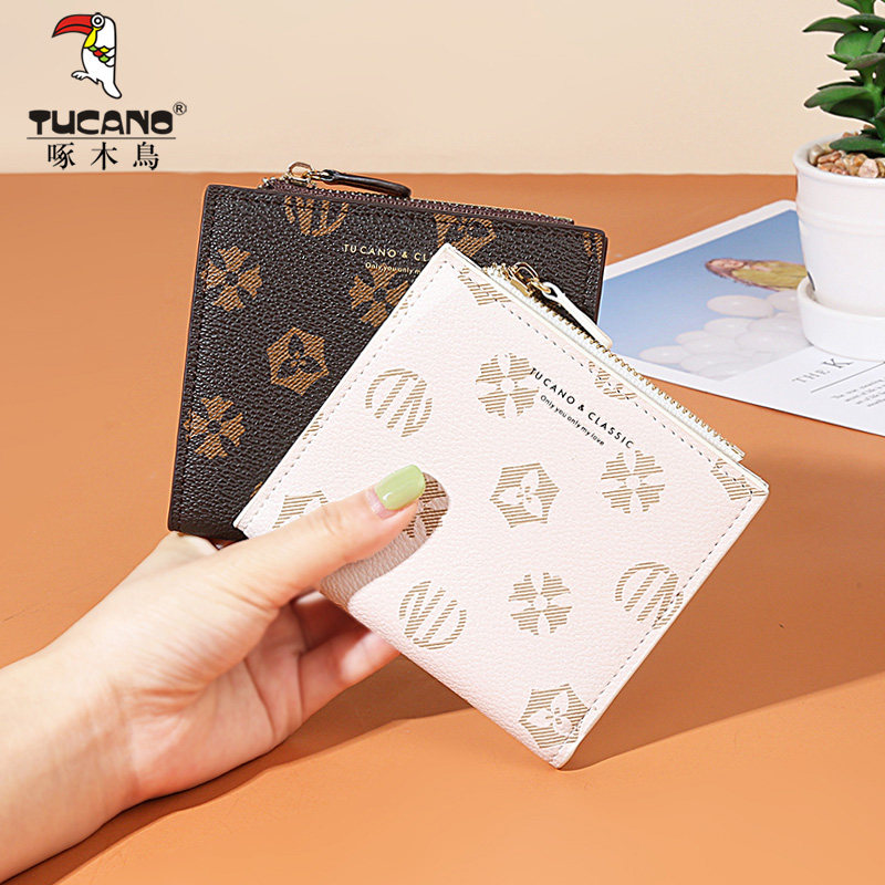 啄木鸟卡包女2022新款小众设计薄钱包女短款多功能时尚简约零钱包