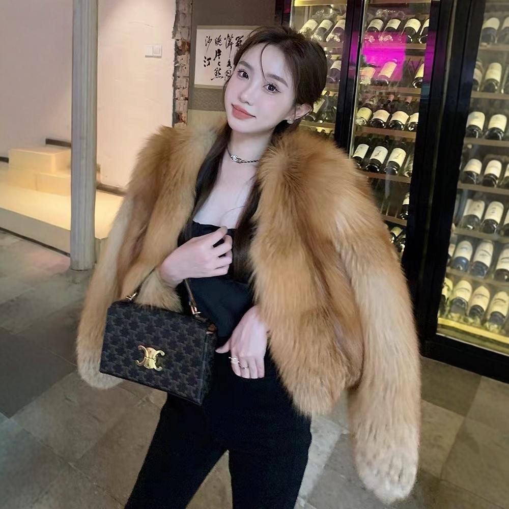 进口整皮稀有红狐皮草外套女狐狸毛裘皮大衣高端欧风大牌高档