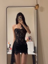 Lady欧美风性感蕾丝透视束腰抹胸连衣裙优雅气质礼服裙女 Younger