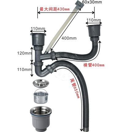 厨房水槽洗菜盆下水单槽双槽下水器不锈钢提篮配件加粗排水管包邮