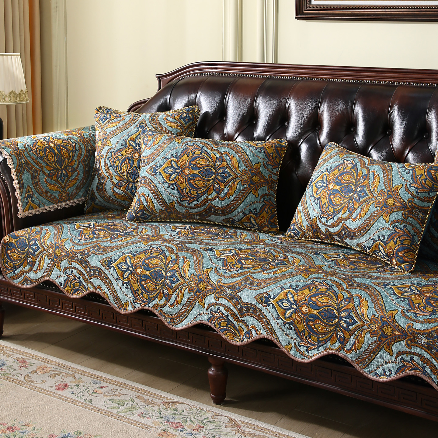 美式复古沙发垫四季通用防滑