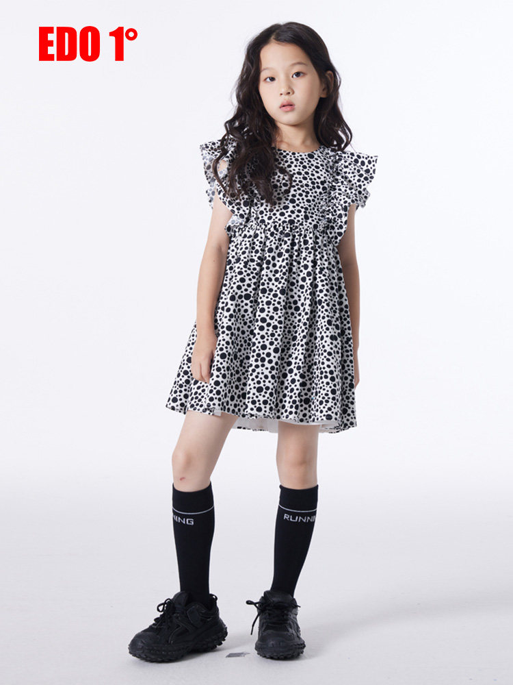 edo1一度童装25春夏新女童学院风蝙蝠袖连衣裙儿童复古波点连身裙