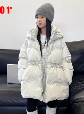 edo1一度童装2025冬季新款女童时尚收腰羽绒服儿童保暖连帽外套