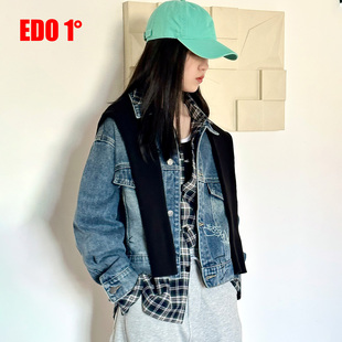 EDO一度童装25秋冬季新款男女童时尚美式复古牛仔外套儿童外套潮