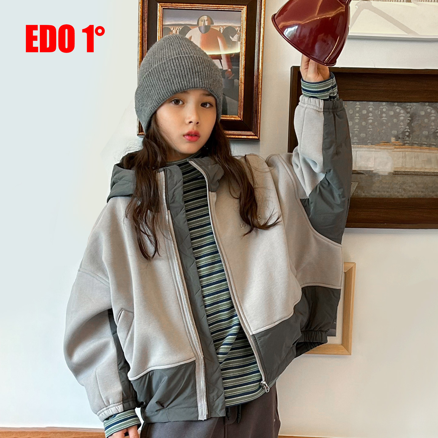 edo时尚休闲运动拼接加绒外套