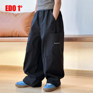 edo一度2025春夏新款男女童宽松工装裤中大童薄款运动休闲长裤潮
