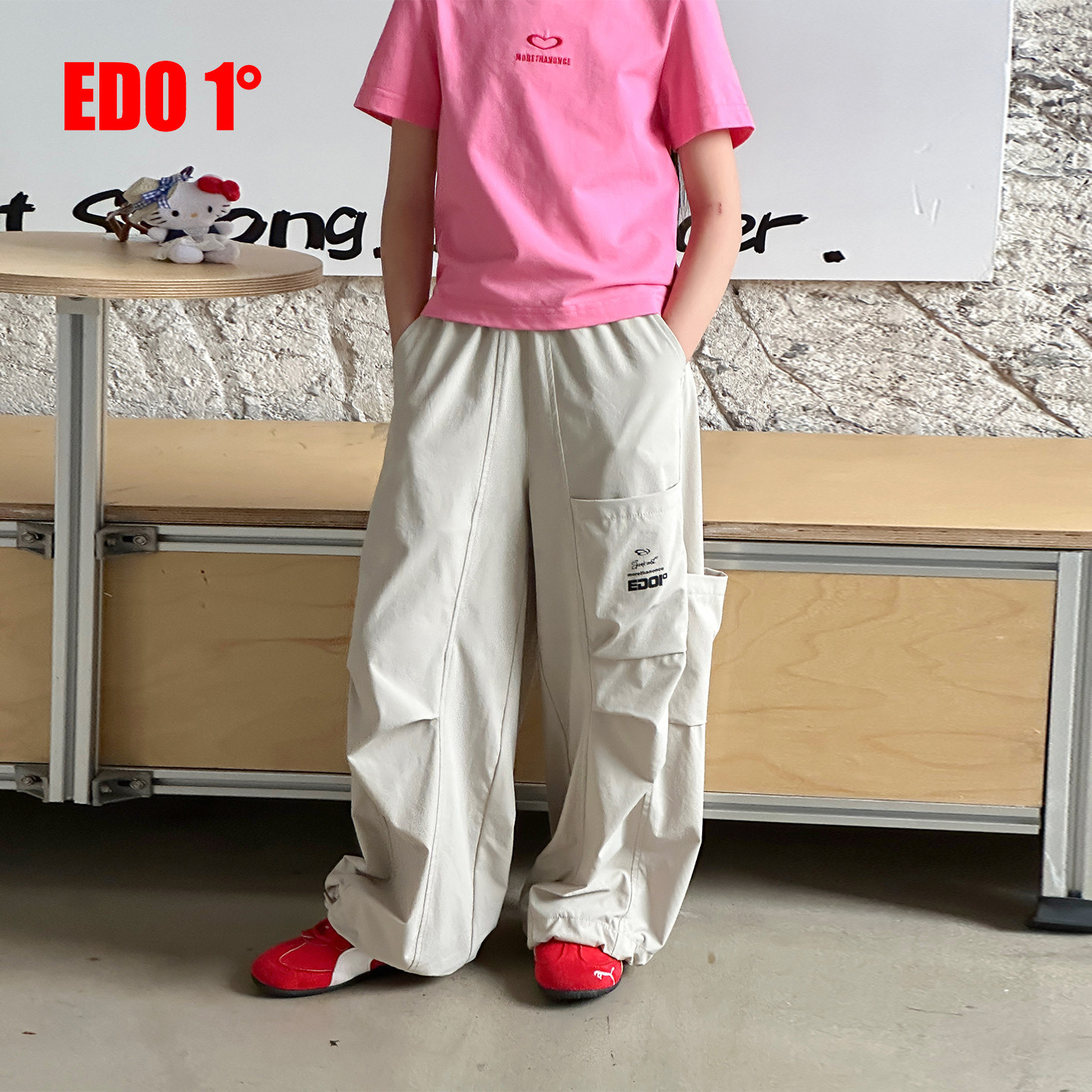 edo一度夏季儿童多口袋阔腿裤