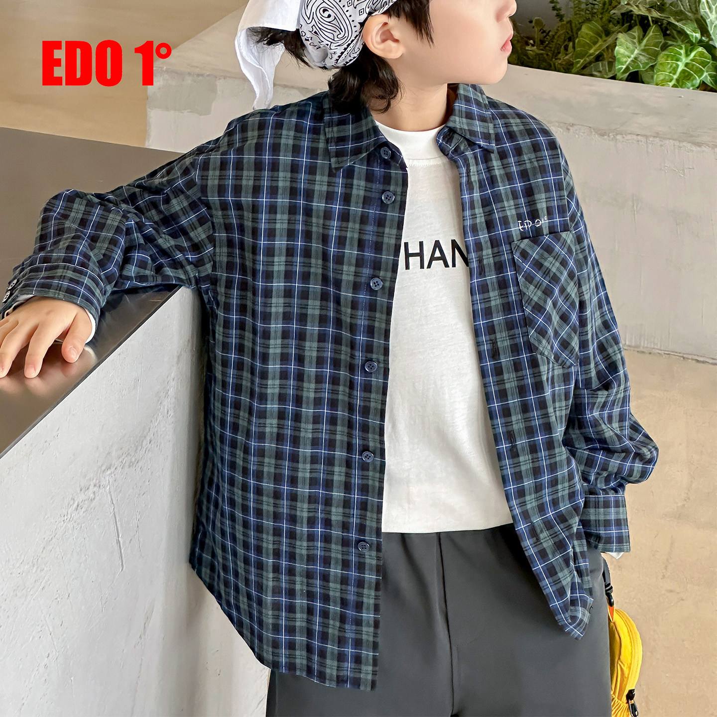 edo一度26夏季儿童复古格子衬衫