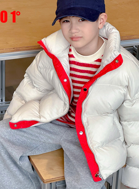 edo1一度童装冬季新款短款羽绒服男女童立领撞色风面包服保暖外套