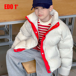 edo1一度童装25冬季新款羽绒服男女童立领撞色风面包服保暖外套
