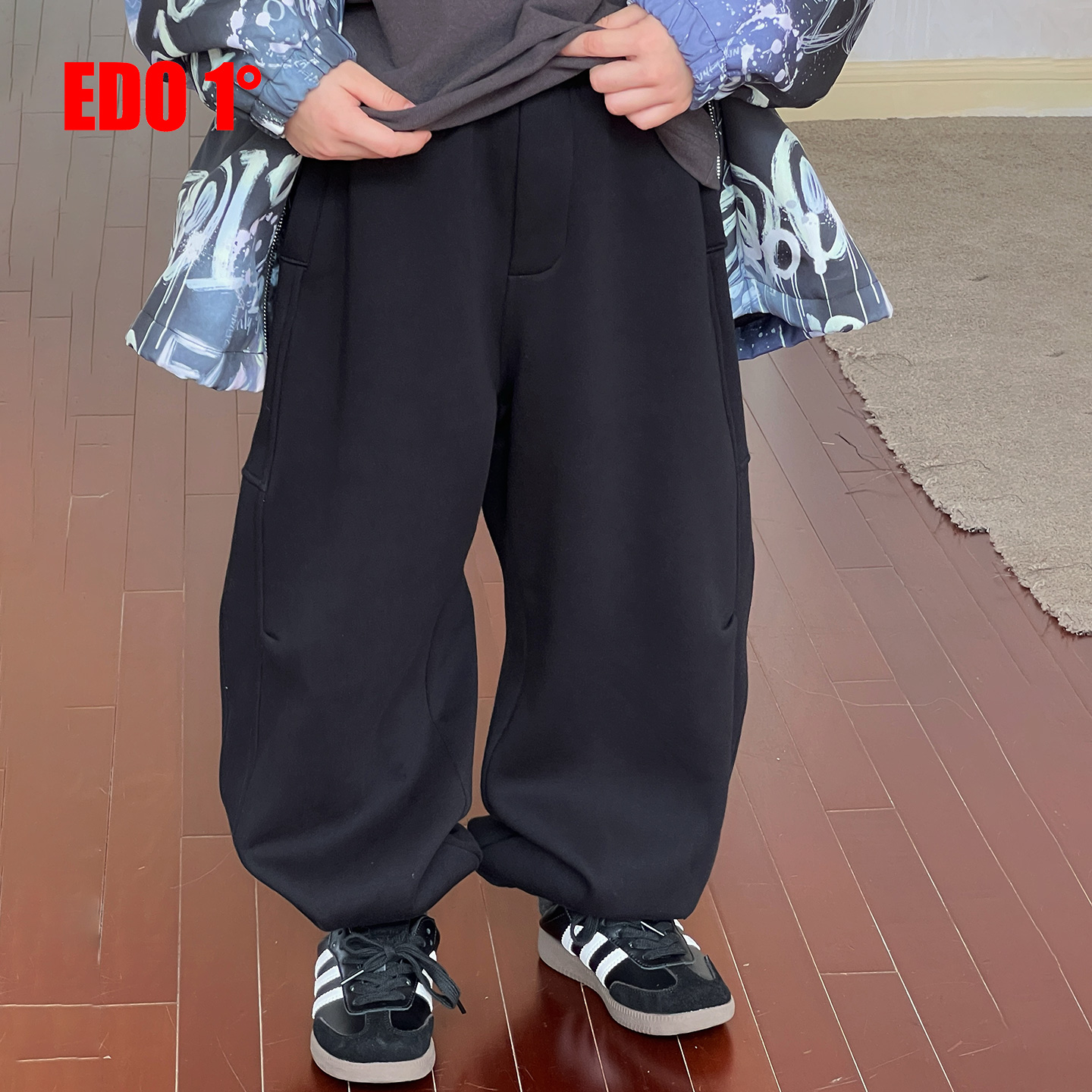 edo童装冬季加绒休闲裤运动长裤