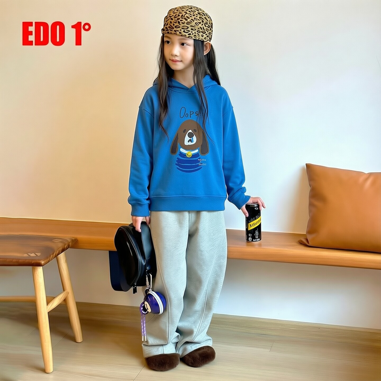 edo一度童装连帽狗狗印花卫衣