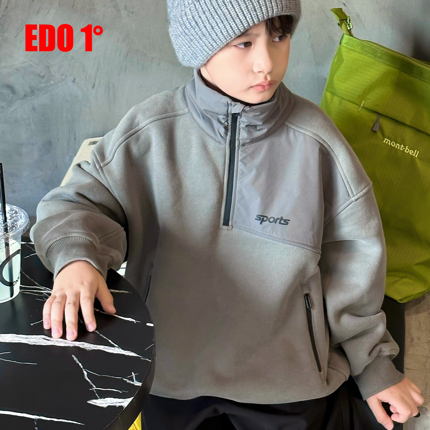 edo1一度童装冬季立领半拉链卫衣