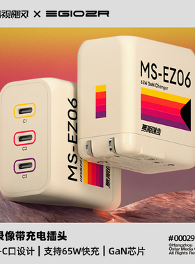 影视飓风&异泽EGIOZR 65W彩虹三口氮化镓充电器PD快充头Typec插头