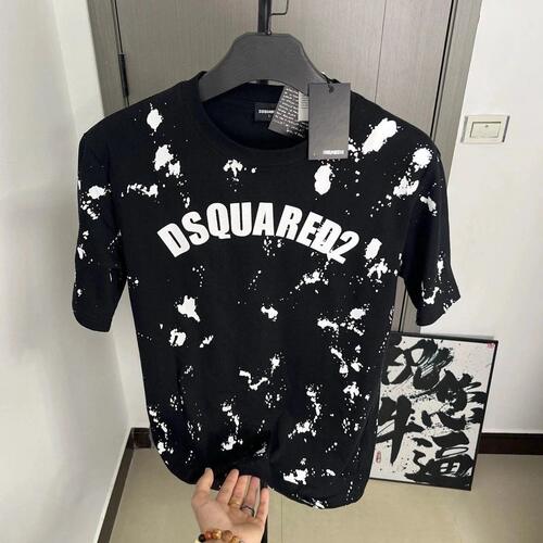 夏季新款潮牌D2字母泼墨短袖T恤学生百搭休闲男女情侣半袖轻奢男