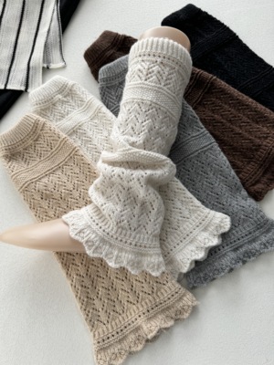 B25256法式羊毛勾花腿套微喇显瘦小腿袜子秋冬复古堆堆袜套