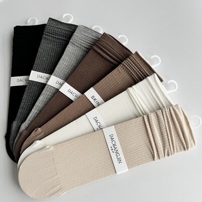 SD2689春夏纯色小腿袜女竖条纹JK学院风堆堆袜中筒袜薄款无骨女袜