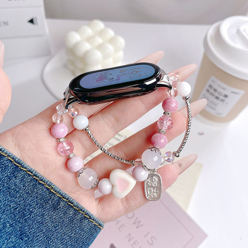 新款粉色甜心diy手链适用小米手环腕带9/8/7/6/5/4手表3表带nfc三四五六七八九代中国风手链手串高级定制个性