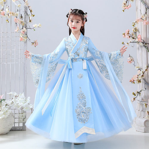 女童汉服中国风长袖唐装连衣裙